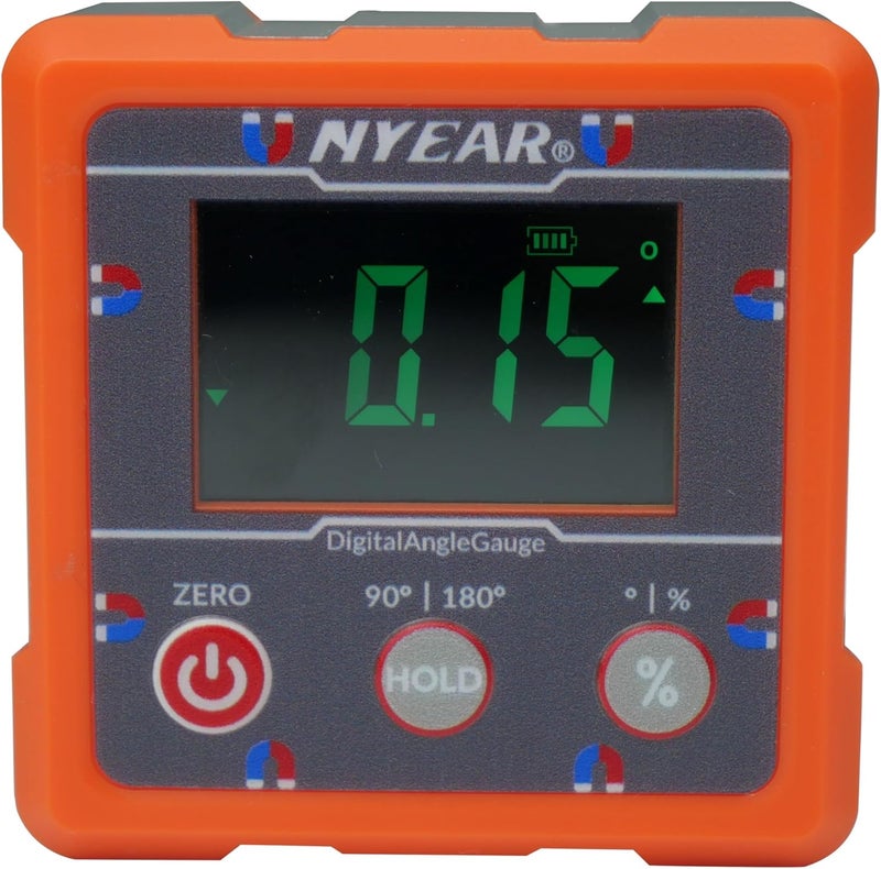 NYEAR Digital Electronic Angle Gauge Type-C Rechargeable, Four sided strong magnet, IP67 waterproof rating, Measures 0-90 and 0-180 Degree Ranges, Measures and Sets Angles or TAN - Image 2